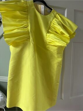 MSGM Neon Yellow Ruffle-Sleeve Mini Dress
